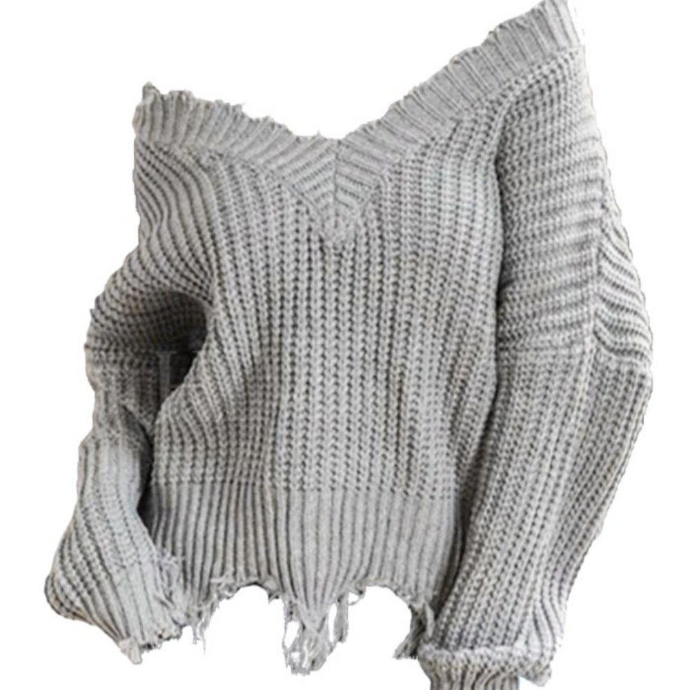 Plus Size Off The Shoulder Destroyed Frayed Sweate